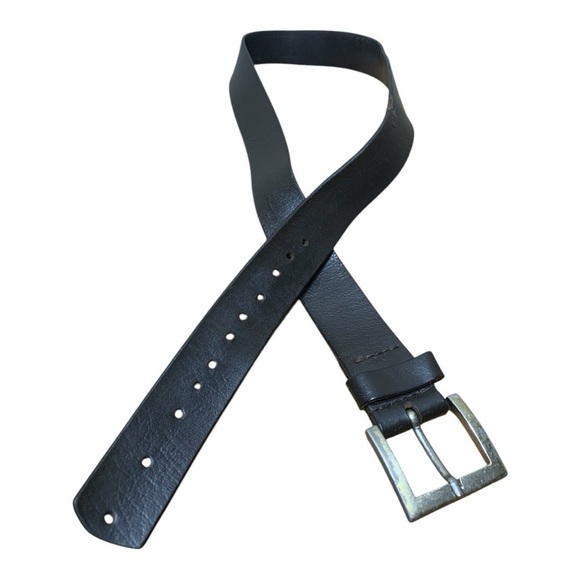 Men's Black Leather Belt With Square Silver Metal Buckle - Picture 2 of 4